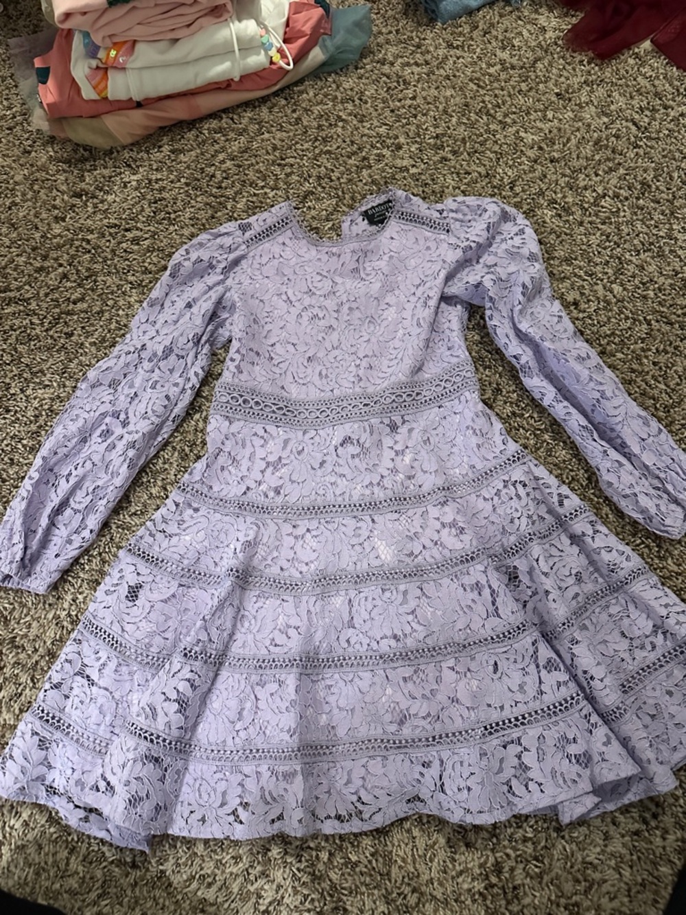 Bardot Lilac Lace Long-Sleeve Fit & Flare Dress